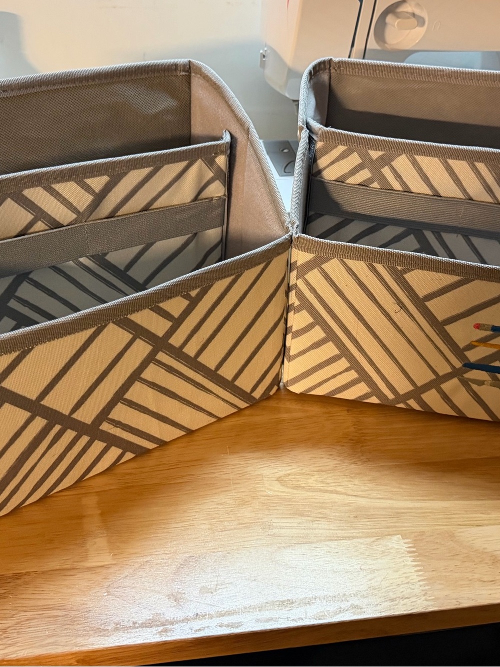 Thirty-One Canvas Storage Bin Set - Gray Patterned Fabric Organizer set of 2